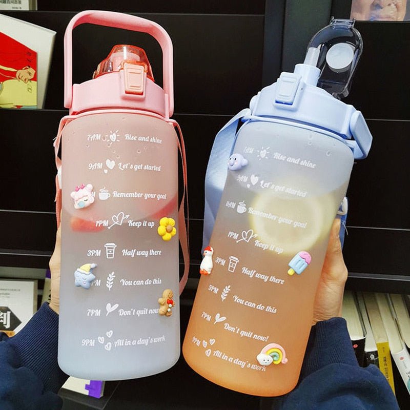 2 Liters Water Bottle Motivational Drinking Bottle Sports Water Bottle With Time Marker Stickers Portable Reusable Plastic Cups - Yallafit