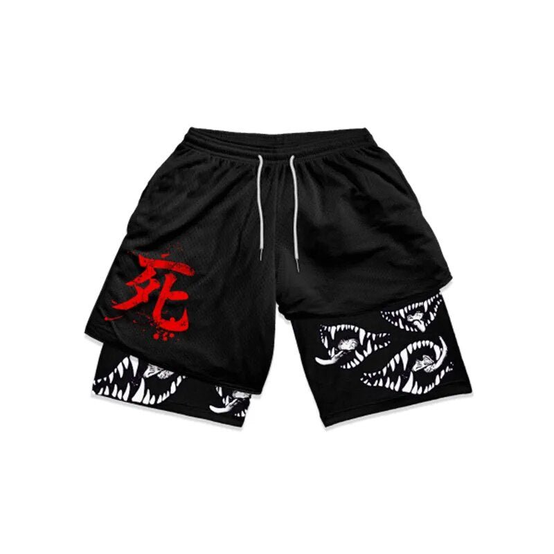 Anime Gym Shorts Men Women Manga 3D Print 2 In 1 Quick Dry Sports Shorts Summer Fitness Running Workout Mesh Performance Shorts - Yallafit