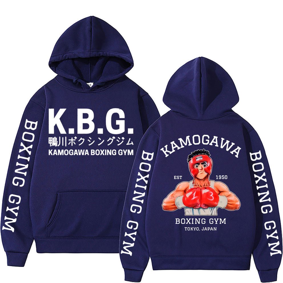 Anime Hajime No Ippo Kamogawa Boxing Gym Double Sided Print Hoodie Manga Makunouchi Takamura KGB Graphic Hoodies Men Streetwear - Yallafit