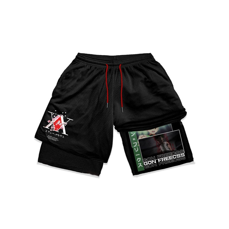 Anime Hunter X Hunter Gym Shorts Men 2 In 1 Quick Dry Performance Shorts Mesh Summer Bodybuilding Fitness Running Short Pants - Yallafit