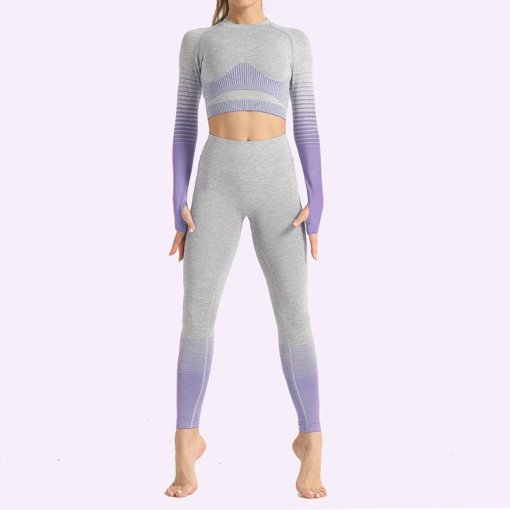 GUTASHYE Seamless Women Yoga Set Workout Sportswear Gym Clothing Fitness Long Sleeve Crop Top High Waist Leggings Sports Suits - Yallafit