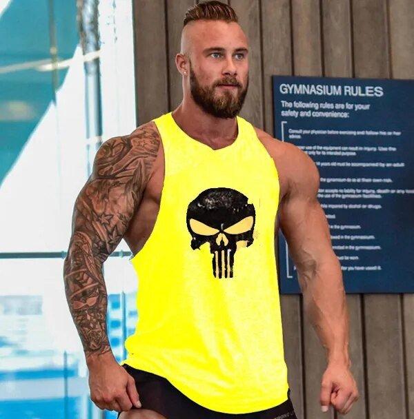Men's Cotton Sleeveless shirt animal Bodybuilding Workout Tank Tops Muscle Fitness Shirts Male Gym Skull Beast Stringer Vest - Yallafit