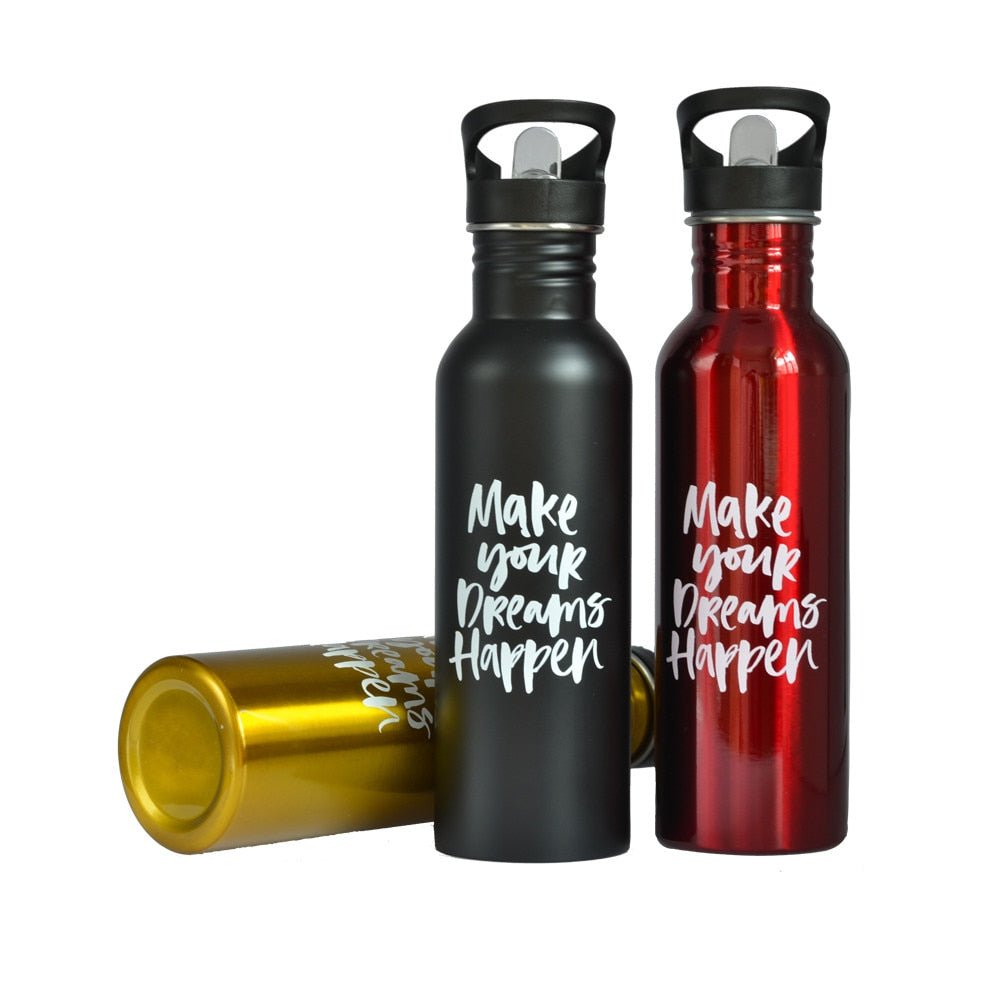 Single Wall Portable Sports Straw Water Bottles Stainless Steel Metal Outdoor Reusable Gym Bottle - Yallafit 0