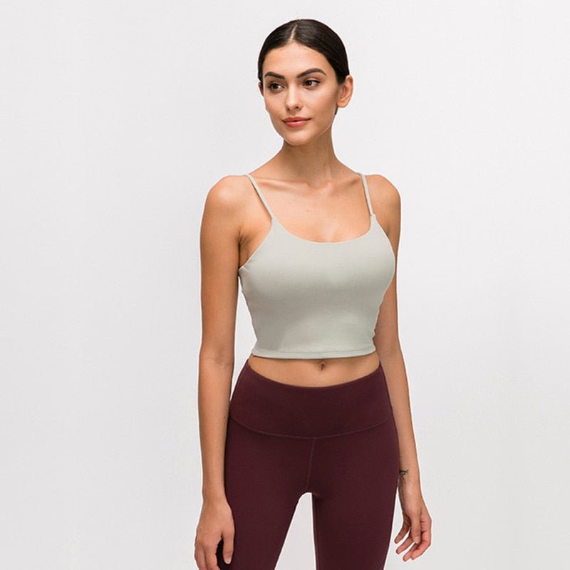 Solid Cami Sports Bra Women Vest Type Push Up Gym Crop Top Padded Fitness Bra with Removable Cups Yoga Tank Tops - Yallafit