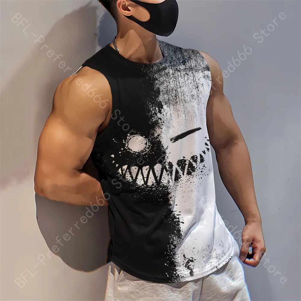 Summer Men Gym Tank Tops Mesh Running Sport Fitness Sleeveless Shirt Smile 3D Printed Vintage Quick Dry Singlets Men's Clothing - Yallafit