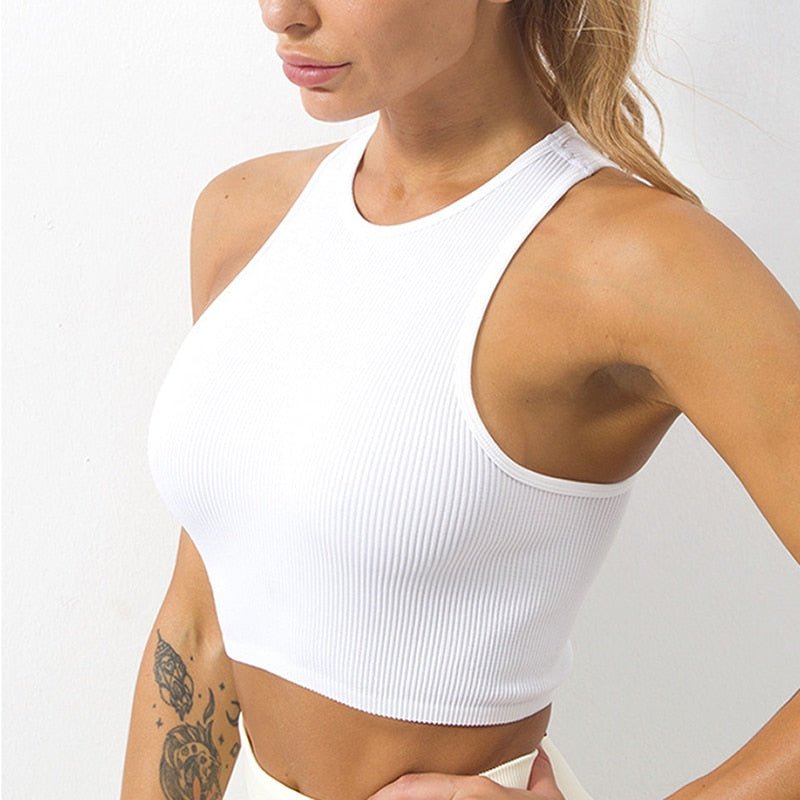 Women Yoga Vest Gym Sports Crop Tops Seamless Streetwear Rib-Knit Fitness Running Vest Workout Bra Tank Top Female Without Pad - Yallafit 0