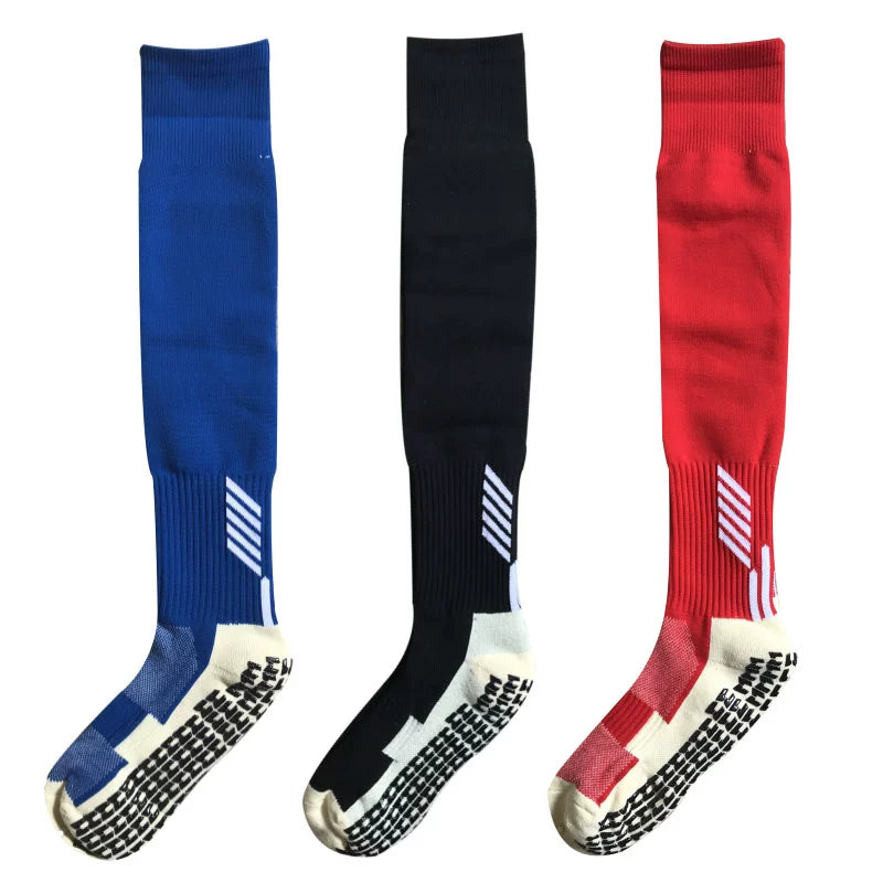 Pack of Three Pairs Adult Breathable Towel Bottom Soccer Socks Training Practice Thickened Long Socks Glue Dispensing Non-Slip Sports Thigh High Socks - Yallafit