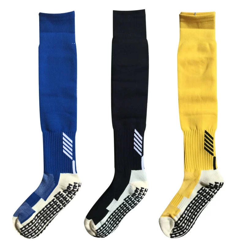 Pack of Three Pairs Adult Breathable Towel Bottom Soccer Socks Training Practice Thickened Long Socks Glue Dispensing Non-Slip Sports Thigh High Socks - Yallafit