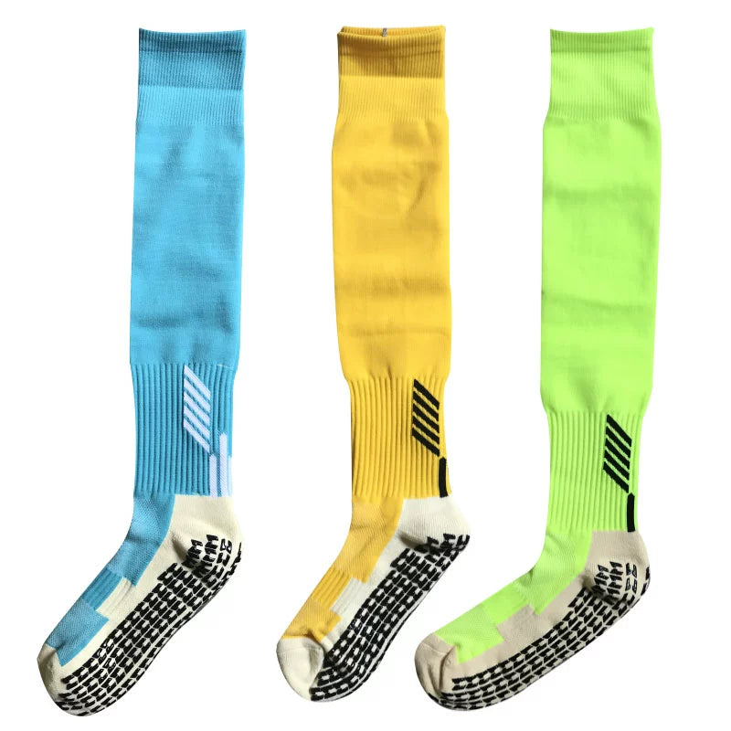 Pack of Three Pairs Adult Breathable Towel Bottom Soccer Socks Training Practice Thickened Long Socks Glue Dispensing Non-Slip Sports Thigh High Socks - Yallafit