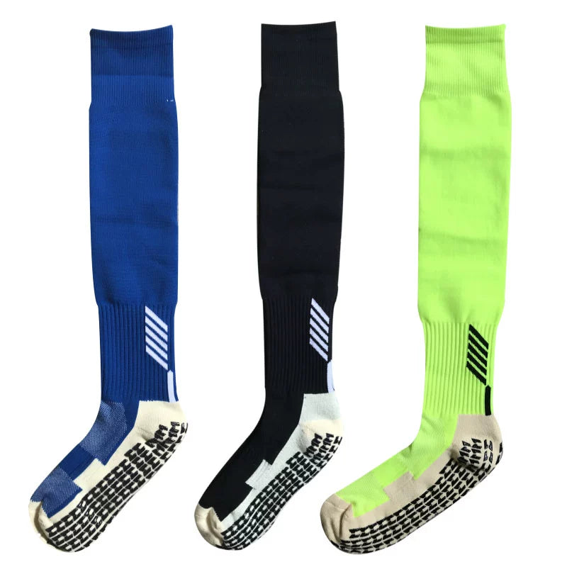 Pack of Three Pairs Adult Breathable Towel Bottom Soccer Socks Training Practice Thickened Long Socks Glue Dispensing Non-Slip Sports Thigh High Socks - Yallafit