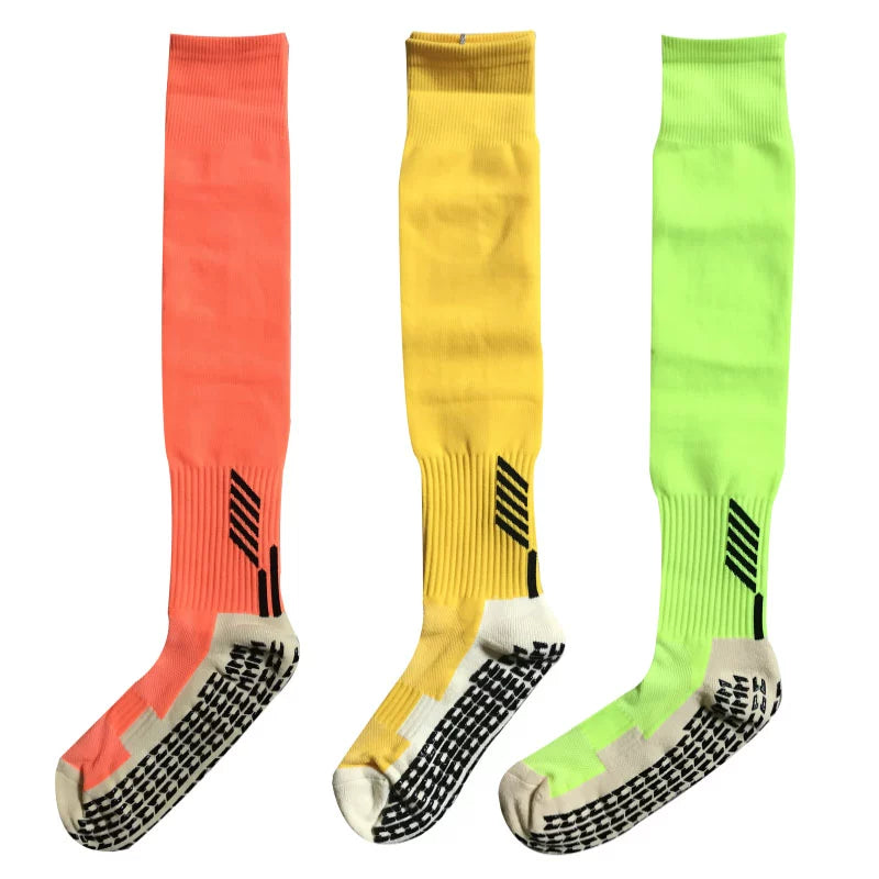 Pack of Three Pairs Adult Breathable Towel Bottom Soccer Socks Training Practice Thickened Long Socks Glue Dispensing Non-Slip Sports Thigh High Socks - Yallafit