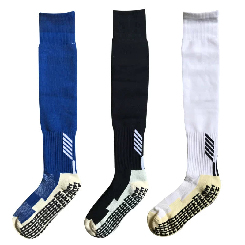 Pack of Three Pairs Adult Breathable Towel Bottom Soccer Socks Training Practice Thickened Long Socks Glue Dispensing Non-Slip Sports Thigh High Socks - Yallafit