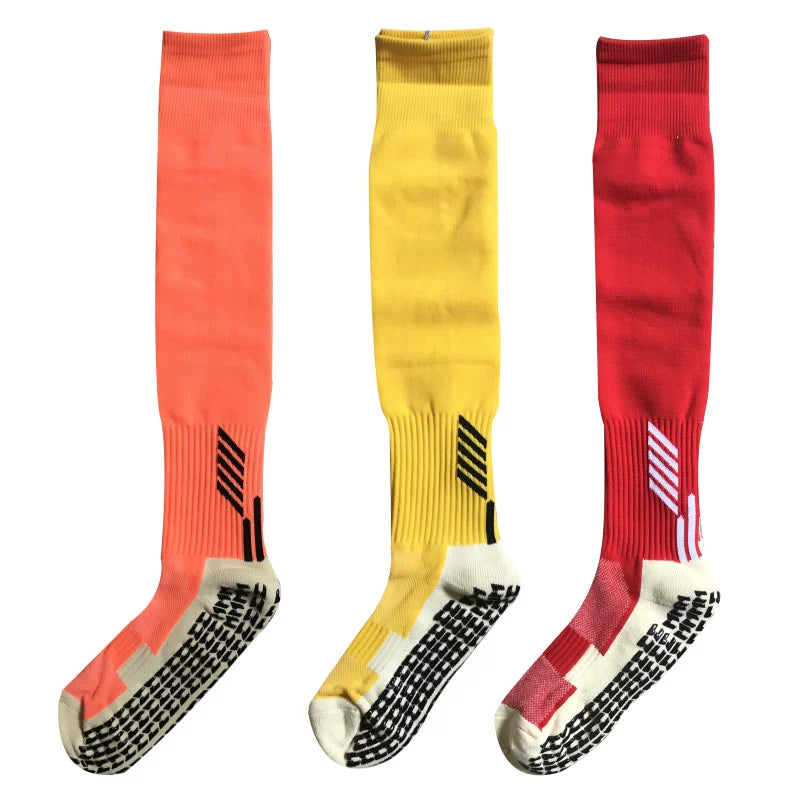 Pack of Three Pairs Adult Breathable Towel Bottom Soccer Socks Training Practice Thickened Long Socks Glue Dispensing Non-Slip Sports Thigh High Socks - Yallafit