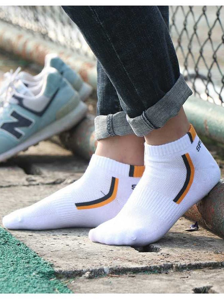 10 Pair High Quality Men Ankle Socks Breathable Cotton Sports Socks Mesh Casual Athletic Summer Thin Cut Short Sokken Size 38-48 - Yallafit
