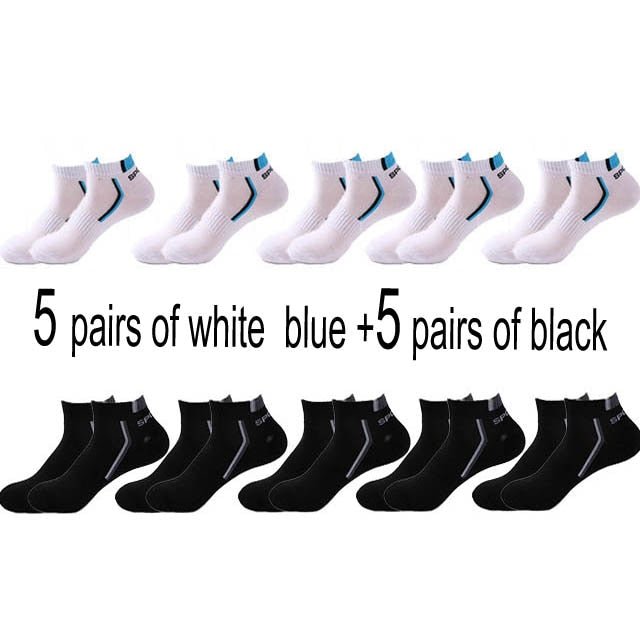10 Pair High Quality Men Ankle Socks Breathable Cotton Sports Socks Mesh Casual Athletic Summer Thin Cut Short Sokken Size 38-48 - Yallafit