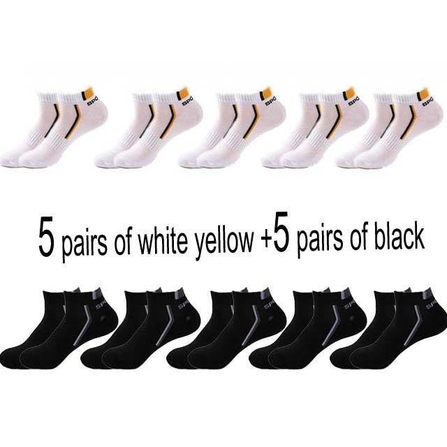 10 Pair High Quality Men Ankle Socks Breathable Cotton Sports Socks Mesh Casual Athletic Summer Thin Cut Short Sokken Size 38-48 - Yallafit