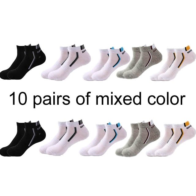 10 Pair High Quality Men Ankle Socks Breathable Cotton Sports Socks Mesh Casual Athletic Summer Thin Cut Short Sokken Size 38-48 - Yallafit