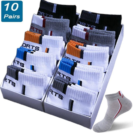 10 Pair High Quality Men Ankle Socks Breathable Cotton Sports Socks Mesh Casual Athletic Summer Thin Cut Short Sokken Size 38-48 - Yallafit