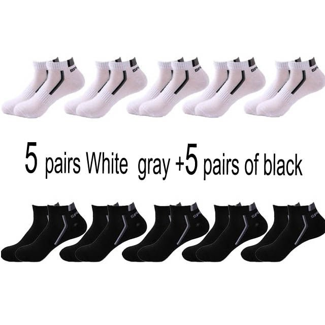 10 Pair High Quality Men Ankle Socks Breathable Cotton Sports Socks Mesh Casual Athletic Summer Thin Cut Short Sokken Size 38-48 - Yallafit