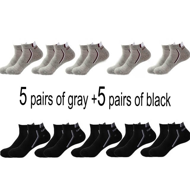 10 Pair High Quality Men Ankle Socks Breathable Cotton Sports Socks Mesh Casual Athletic Summer Thin Cut Short Sokken Size 38-48 - Yallafit