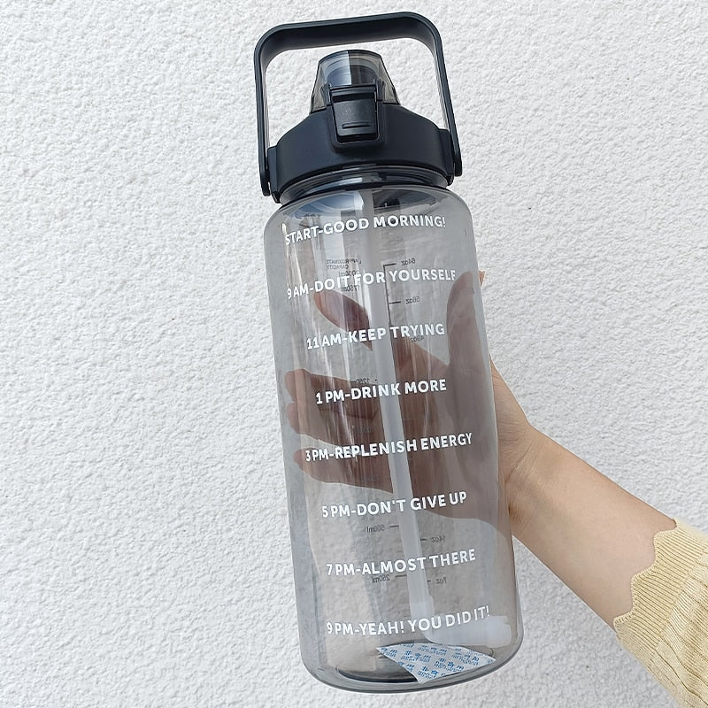 2 Liters Water Bottle Motivational Drinking Bottle Sports Water Bottle With Time Marker Stickers Portable Reusable Plastic Cups - Yallafit