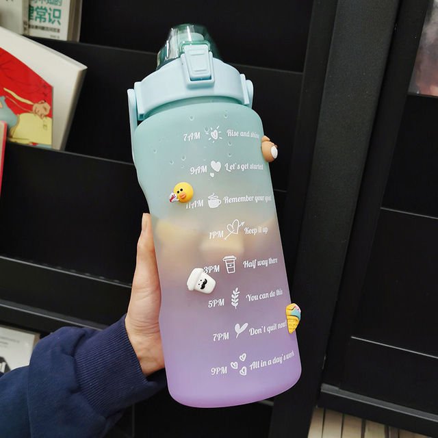 2 Liters Water Bottle Motivational Drinking Bottle Sports Water Bottle With Time Marker Stickers Portable Reusable Plastic Cups - Yallafit