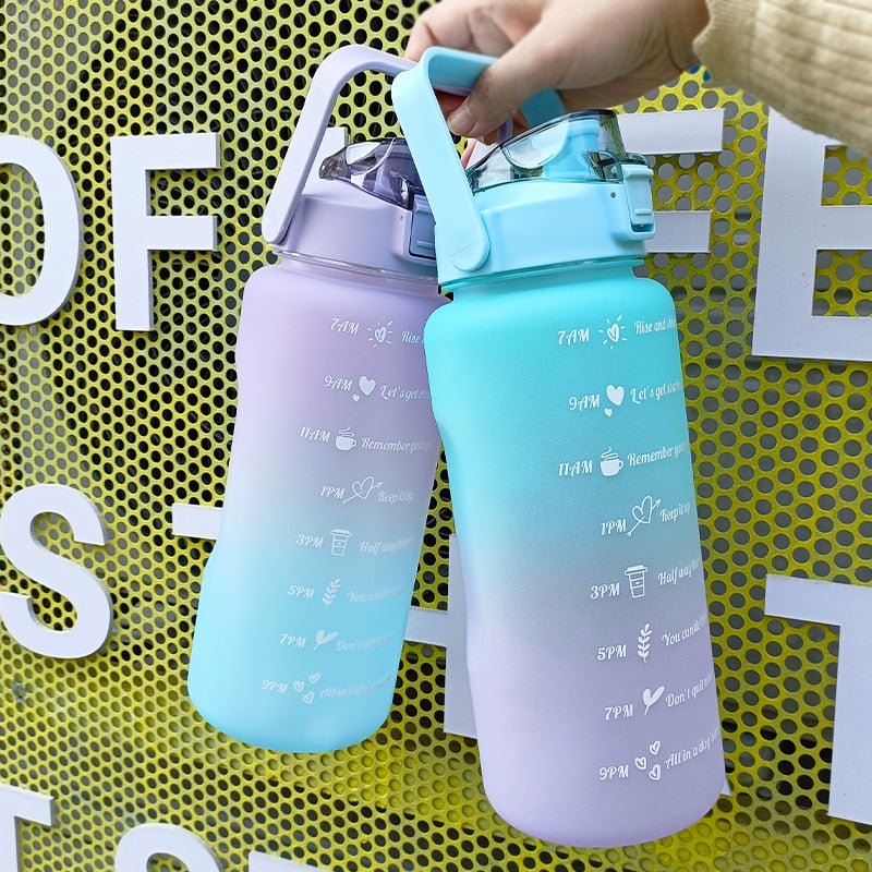 2 Liters Water Bottle Motivational Drinking Bottle Sports Water Bottle With Time Marker Stickers Portable Reusable Plastic Cups - Yallafit