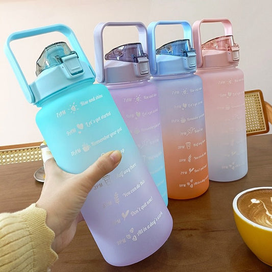 2 Liters Water Bottle Motivational Drinking Bottle Sports Water Bottle With Time Marker Stickers Portable Reusable Plastic Cups - Yallafit