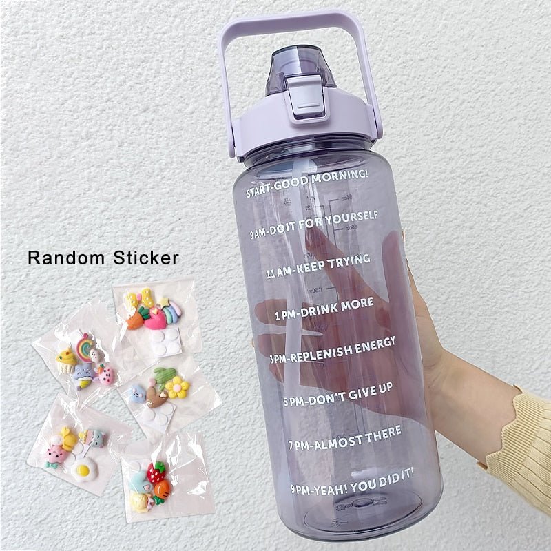 2 Liters Water Bottle Motivational Drinking Bottle Sports Water Bottle With Time Marker Stickers Portable Reusable Plastic Cups - Yallafit