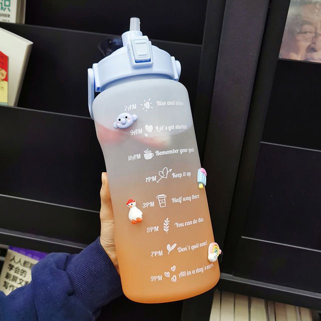 2 Liters Water Bottle Motivational Drinking Bottle Sports Water Bottle With Time Marker Stickers Portable Reusable Plastic Cups - Yallafit