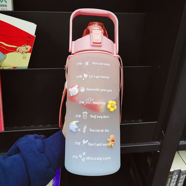 2 Liters Water Bottle Motivational Drinking Bottle Sports Water Bottle With Time Marker Stickers Portable Reusable Plastic Cups - Yallafit