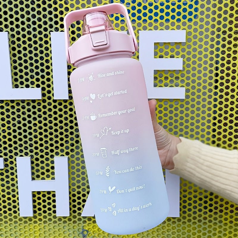 2 Liters Water Bottle Motivational Drinking Bottle Sports Water Bottle With Time Marker Stickers Portable Reusable Plastic Cups - Yallafit