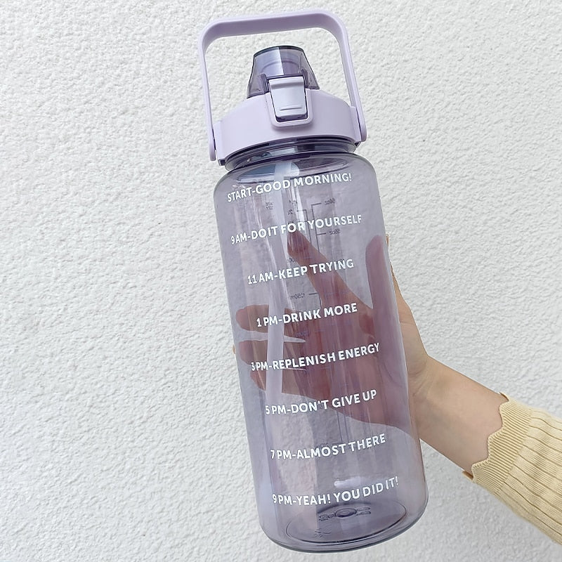 2 Liters Water Bottle Motivational Drinking Bottle Sports Water Bottle With Time Marker Stickers Portable Reusable Plastic Cups - Yallafit