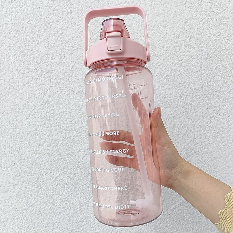 2 Liters Water Bottle Motivational Drinking Bottle Sports Water Bottle With Time Marker Stickers Portable Reusable Plastic Cups - Yallafit