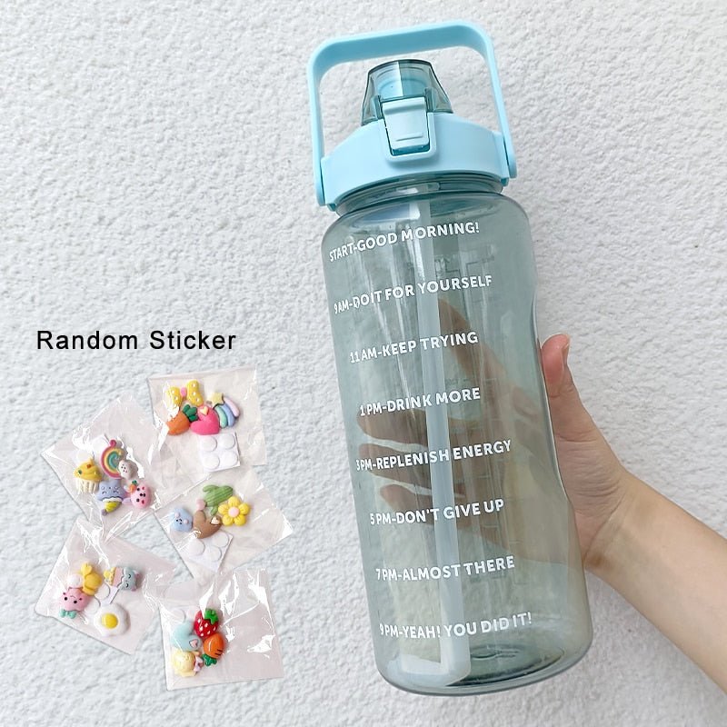 2 Liters Water Bottle Motivational Drinking Bottle Sports Water Bottle With Time Marker Stickers Portable Reusable Plastic Cups - Yallafit