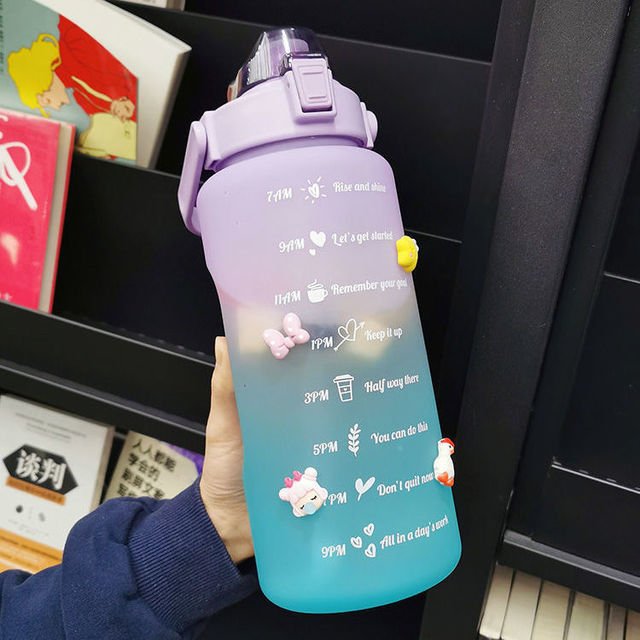 2 Liters Water Bottle Motivational Drinking Bottle Sports Water Bottle With Time Marker Stickers Portable Reusable Plastic Cups - Yallafit