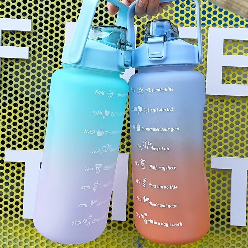 2 Liters Water Bottle Motivational Drinking Bottle Sports Water Bottle With Time Marker Stickers Portable Reusable Plastic Cups - Yallafit
