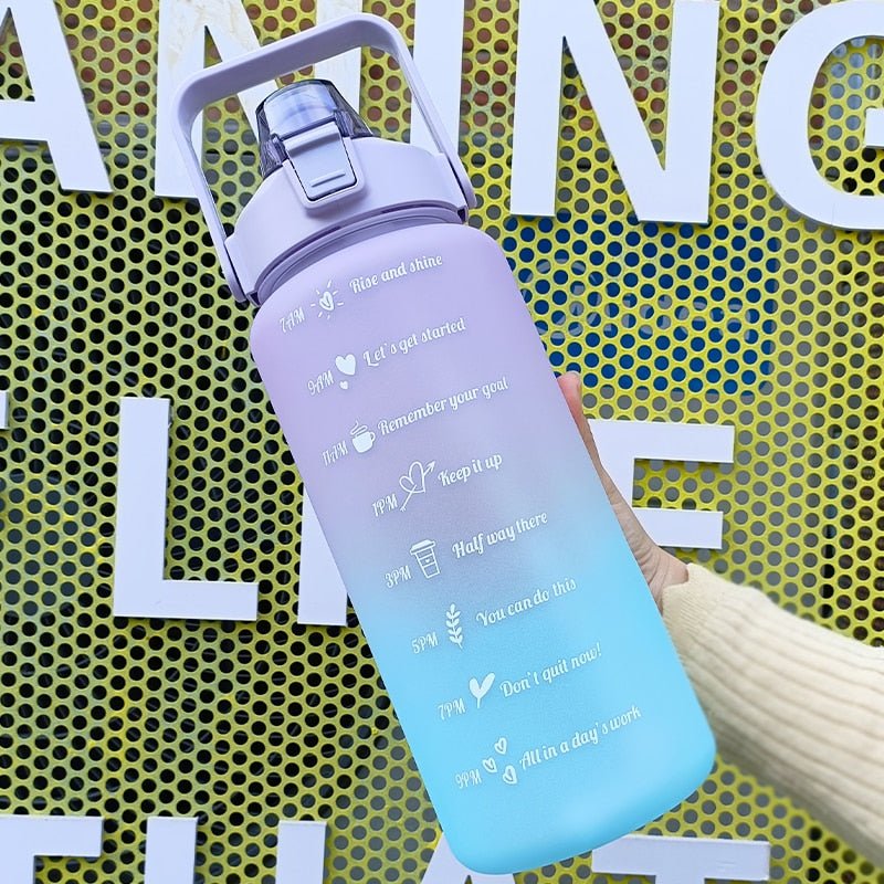 2 Liters Water Bottle Motivational Drinking Bottle Sports Water Bottle With Time Marker Stickers Portable Reusable Plastic Cups - Yallafit