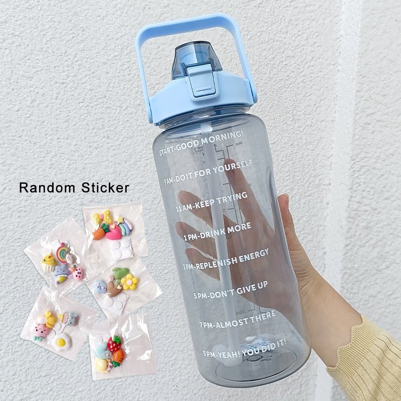 2 Liters Water Bottle Motivational Drinking Bottle Sports Water Bottle With Time Marker Stickers Portable Reusable Plastic Cups - Yallafit