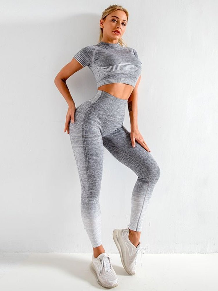 2 Piece Push Up Set Leggings Shirt Gym Sets Tracksuit Women Workout Gym Clothing Sport Clothes Fitness Suits Women's Sportswear - Yallafit