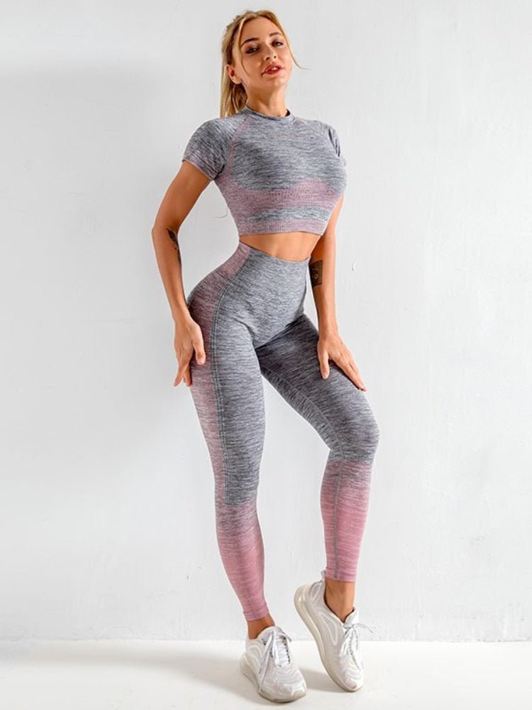 2 Piece Push Up Set Leggings Shirt Gym Sets Tracksuit Women Workout Gym Clothing Sport Clothes Fitness Suits Women's Sportswear - Yallafit