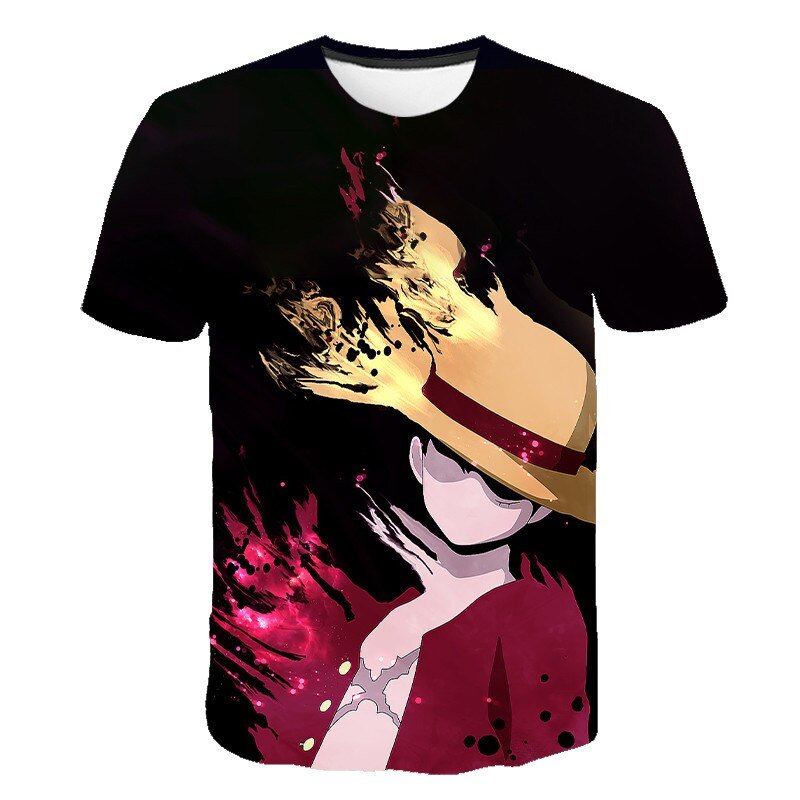 2021 Fashion New One Piece 3D T-Shirt Luffy Straw Hat Japanese Anime Funny T Shirts Men Women O-Neck Black Short Sleeve Tshirt - Yallafit