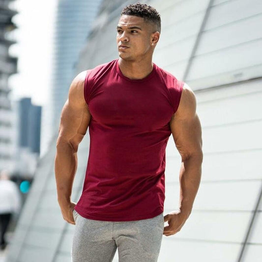 2021 Summer Newest Brand Mens Curved Hem Solid Color Gyms Stringers Vest Bodybuilding Clothing Fitness Man Tanks Tops - Yallafit