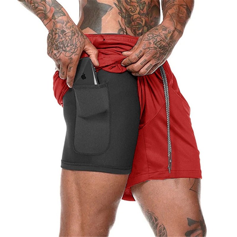 2022 NEW Men's Running Shorts Mens 2 in 1 Sports Shorts Male double-deck Quick Drying Sports men Shorts Jogging Gym Shorts men - Yallafit