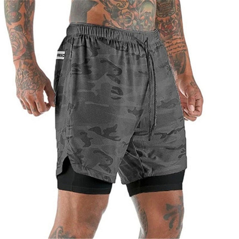 2022 NEW Men's Running Shorts Mens 2 in 1 Sports Shorts Male double-deck Quick Drying Sports men Shorts Jogging Gym Shorts men - Yallafit