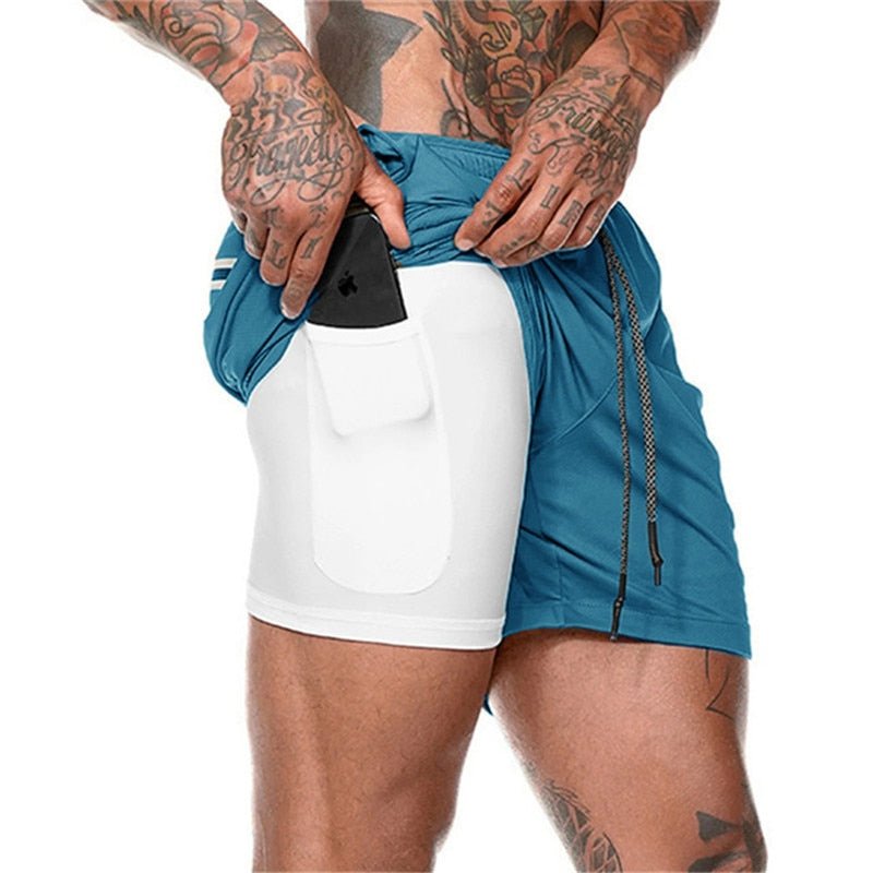 2022 NEW Men's Running Shorts Mens 2 in 1 Sports Shorts Male double-deck Quick Drying Sports men Shorts Jogging Gym Shorts men - Yallafit