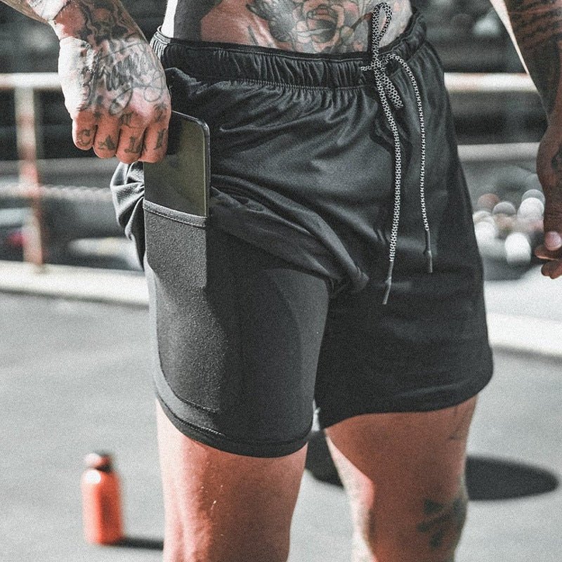 2022 NEW Men's Running Shorts Mens 2 in 1 Sports Shorts Male double-deck Quick Drying Sports men Shorts Jogging Gym Shorts men - Yallafit