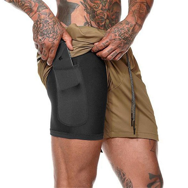 2022 NEW Men's Running Shorts Mens 2 in 1 Sports Shorts Male double-deck Quick Drying Sports men Shorts Jogging Gym Shorts men - Yallafit