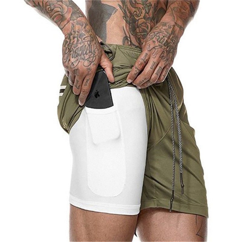 2022 NEW Men's Running Shorts Mens 2 in 1 Sports Shorts Male double-deck Quick Drying Sports men Shorts Jogging Gym Shorts men - Yallafit