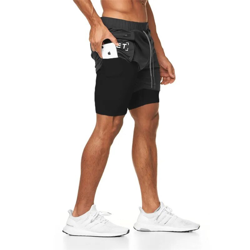 2022 Sport Shorts Men Sportswear Double-deck Running Shorts 2 In 1 Beach Bottoms Summer Gym Fitness Training Jogging Short Pants - Yallafit